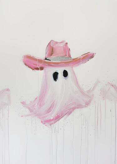 Digitale Kunst getiteld "Ghostly Cowboy Hat" door Chun Yu Guan, Origineel Kunstwerk, AI gegenereerde afbeelding Gemonteerd o…