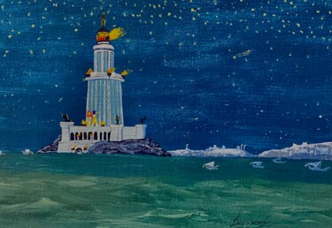 Schilderij getiteld "Pharohs Lighthouse…" door Anthony Dunphy, Origineel Kunstwerk, Acryl Gemonteerd op Karton