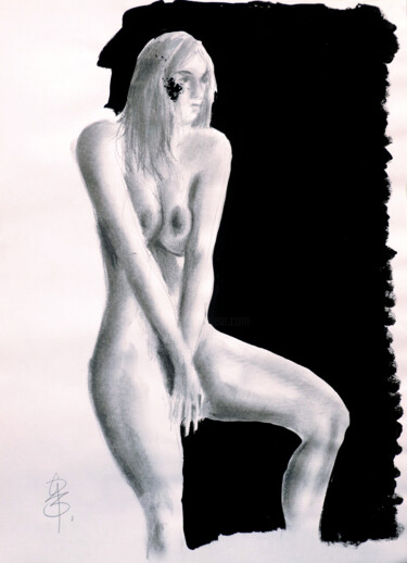 Disegno intitolato "Akt vor Schwarzweiß." da Götz Wiedenroth, Opera d'arte originale, Carbone