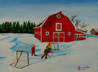 제목이 "Barn Yard Hockey"인 미술작품 Anthony Dunphy로, 원작, 아크릴 판지에 장착됨