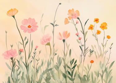 Digitale Kunst getiteld "Spring Blossoms - P…" door Chun Yu Guan, Origineel Kunstwerk, AI gegenereerde afbeelding Gemonteerd…