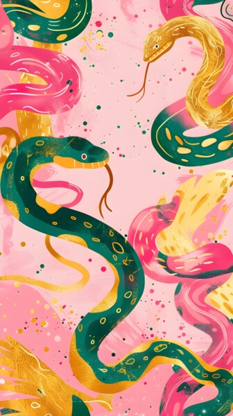 제목이 "Whimsical Serpentin…"인 디지털 아트 春宇 关로, 원작, AI 생성 이미지 판지에 장착됨