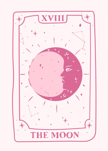 数字艺术 标题为“The Moon Tarot Card…” 由春宇 关, 原创艺术品, AI生成的图像 安装在纸板上
