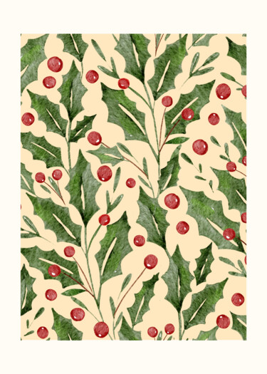 Grafika cyfrowa / sztuka generowana cyfrowo zatytułowany „Holiday Holly Berry…” autorstwa 春宇 关, Oryginalna praca, Obraz gene…