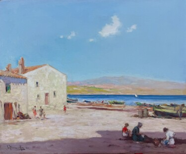 Schilderij getiteld "Sol y pesca en la C…" door Joaquin Terruella, Origineel Kunstwerk, Olie Gemonteerd op Frame voor houten…