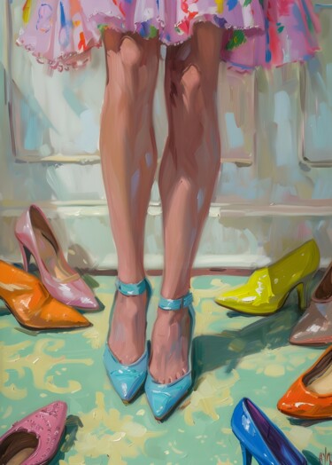 Digital Arts titled "Shoe Obsession - Hi…" by Chun Yu Guan, Original Artwork, AI generated image Mounted on Cardboard