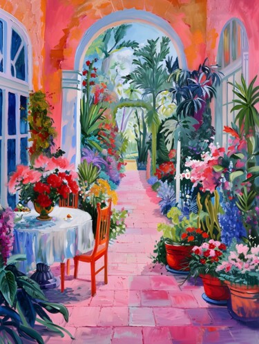 Digital Arts titled "Garden Pathway Retr…" by Chun Yu Guan, Original Artwork, AI generated image Mounted on Cardboard