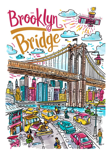 "Brooklyn Bridge Cit…" başlıklı Dijital Sanat 春宇 关 tarafından, Orijinal sanat, AI tarafından oluşturulan görüntü Karton üzer…