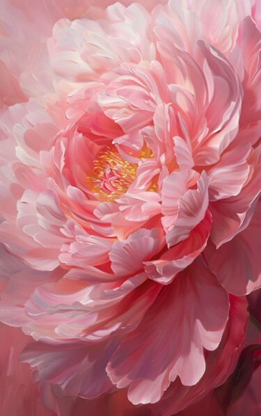 Digital Arts titled "Elegant Pink Peony…" by Chun Yu Guan, Original Artwork, AI generated image Mounted on Cardboard