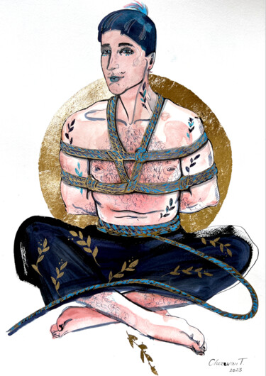 Disegno intitolato "Blue boy" da Tetiana Cherevan, Opera d'arte originale, Inchiostro