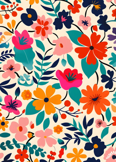 제목이 "Vibrant Floral Tape…"인 디지털 아트 春宇 关로, 원작, AI 생성 이미지 판지에 장착됨