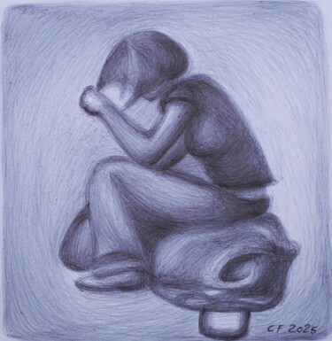 Disegno intitolato "Ragazza nella stazi…" da Francesco Cagnato, Opera d'arte originale, Biro