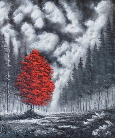 Rouge silence Painting titled "Rouge silence" by Bruno Lemasson, Original Artwork, Acrylic Mounted on Wood Stretcher frame