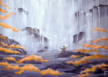 Pittura intitolato "CASCADE ET MEDITANT" da Nicolas Tohi, Opera d'arte originale, Olio Montato su Telaio per barella in legno