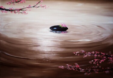Painting titled "GALET SUR L'ONDE" by Nicolas Tohi, Original Artwork, Oil
