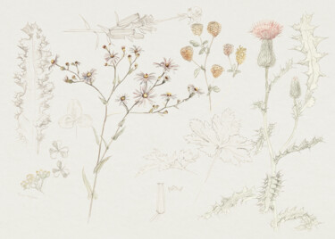 Digitale Kunst getiteld "Botanical Sketches…" door Chun Yu Guan, Origineel Kunstwerk, AI gegenereerde afbeelding Gemonteerd…