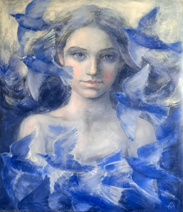 Pittura intitolato "Blue Birds" da Alyona Masterkova, Opera d'arte originale, Olio