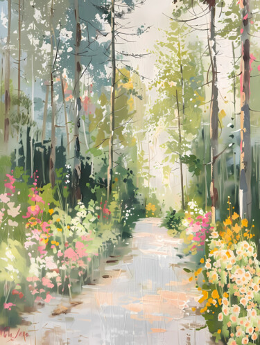 Digitale Kunst getiteld "Morning Forest. Dig…" door Nadezhda Dvornikova, Origineel Kunstwerk, Digitaal Schilderwerk