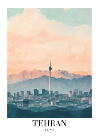 数字艺术 标题为“Tehran Cityscape at…” 由春宇 关, 原创艺术品, AI生成的图像 安装在纸板上