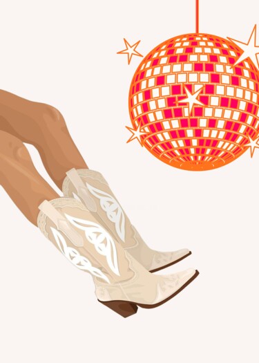Arte digital titulada "Western Disco Boots" por Chun Yu Guan, Obra de arte original, Imagen generada por IA Montado en Cartu…