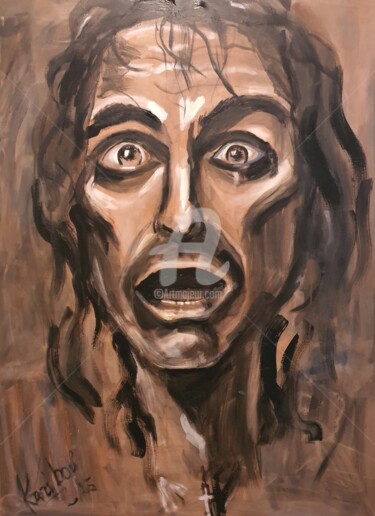 Porträt eines Mannes mit Kreuz. Der Schrei nach Edward Munch Pintura intitulada "Porträt eines Manne…" por Karibou Artist, Obras de arte originais, Pigmentos Montado em Armação em madei…