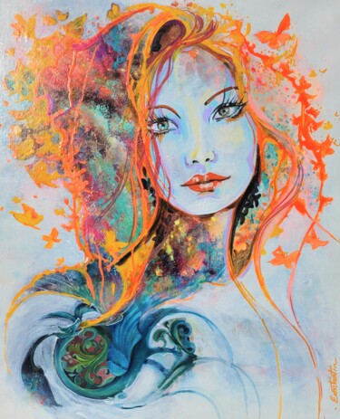 Peinture intitulée "Comme une plume dan…" par Elisabeth Constantin, Œuvre d'art originale, Acrylique Monté sur Châssis en bo…