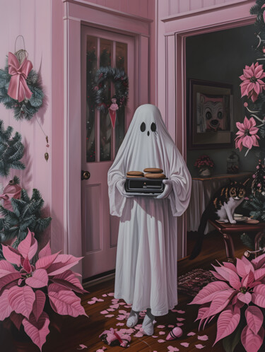 Digitale Kunst getiteld "Ghostly Holiday Tre…" door Chun Yu Guan, Origineel Kunstwerk, AI gegenereerde afbeelding Gemonteerd…