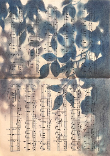 Leaf Silhouette Pastel Art on Vintage Sheet Music – Nature Σχέδιο με τίτλο "Leaf Silhouette Pas…" από Shilo Julia, Αυθεντικά έργα τέχνης, Παστέλ