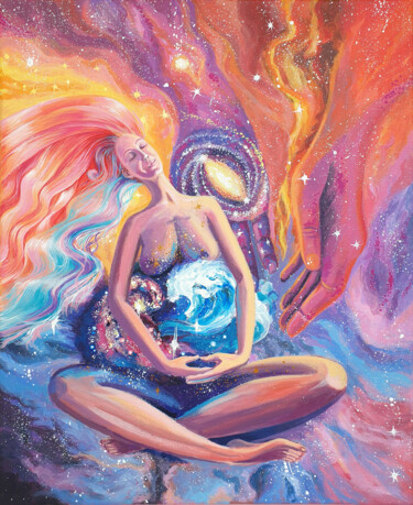 The Pregnant Universe 50х40 cm. Schilderij getiteld "The Pregnant Univer…" door Valeri Beloglazova, Origineel Kunstwerk, Acryl Gemonteerd op Frame voor hout…