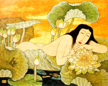 Pintura intitulada "YOUTH" por Du Bui Trong, Obras de arte originais, Laca Montado em Painel de madeira