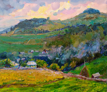 Evening in the mountains Schilderij getiteld "Evening in the moun…" door Leonid Pavlenko, Origineel Kunstwerk, Olie Gemonteerd op Frame voor houten b…