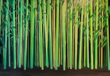 Pittura intitolato "LES BAMBOUS" da Nicolas Tohi, Opera d'arte originale, Olio Montato su Telaio per barella in legno