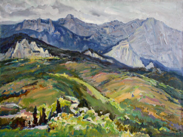 Schilderij getiteld "With mountain views" door Leonid Pavlenko, Origineel Kunstwerk, Olie Gemonteerd op Frame voor houten br…