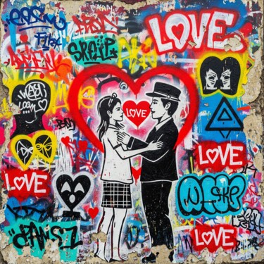 Digital Arts titled "Amour Urbain" by Anki, Original Artwork, AI generated image Mounted on Aluminium