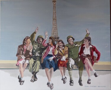 「LIBERATION」というタイトルの絵画 Jean Vincent-Beaumeによって, オリジナルのアートワーク, オイル ウッドストレッチャーフレームにマウント