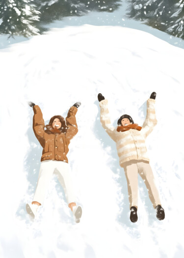 数字艺术 标题为“Snow Angels - Winte…” 由春宇 关, 原创艺术品, AI生成的图像 安装在纸板上