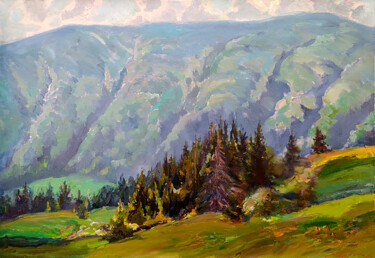 The majesty of the forest mountains Painting titled "The majesty of the…" by Leonid Pavlenko, Original Artwork, Oil Mounted on Wood Stretcher frame
