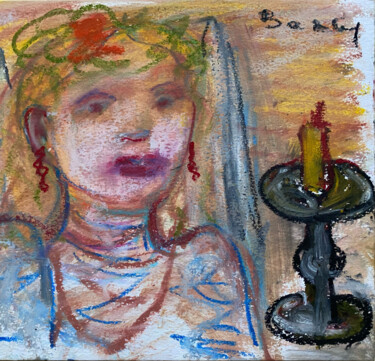 Drawing titled "La bougie" by Henriette Barety, Original Artwork, Pastel