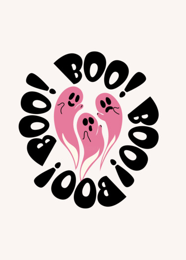 Digitale Kunst getiteld "Spooky Ghosts Hallo…" door Chun Yu Guan, Origineel Kunstwerk, AI gegenereerde afbeelding Gemonteerd…