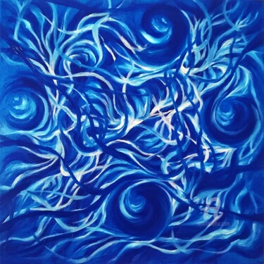 绘画 标题为“BLUE #2” 由Constantin Popescu, 原创艺术品, 油 安装在木质担架架上