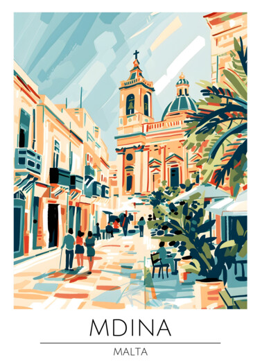 数字艺术 标题为“Mdina Malta Travel…” 由春宇 关, 原创艺术品, AI生成的图像 安装在纸板上