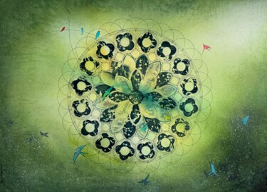 Formes sacrées, les messagères du ciel Картина под названием "Formes sacrées, les…" - Aline Demarais, Подлинное произведение искусства, Акварель