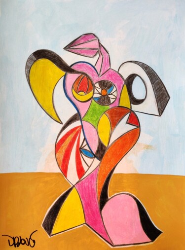 Peinture intitulée "Swan woman" par Dr. Love, Œuvre d'art originale, Pastel