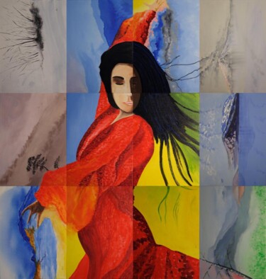 FLAMENCO - Polyptychon (A448) Schilderij getiteld "FLAMENCO - Polyptyc…" door Dieter Becker, Origineel Kunstwerk, Acryl Gemonteerd op Frame voor houten br…