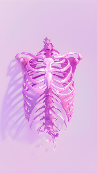 Digitale Kunst getiteld "Pink Rib Cage Art" door Chun Yu Guan, Origineel Kunstwerk, AI gegenereerde afbeelding Gemonteerd op…