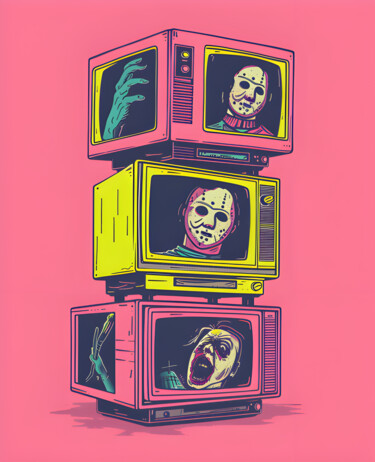 "Horror Icons on Vin…" başlıklı Dijital Sanat 春宇 关 tarafından, Orijinal sanat, AI tarafından oluşturulan görüntü Karton üzer…