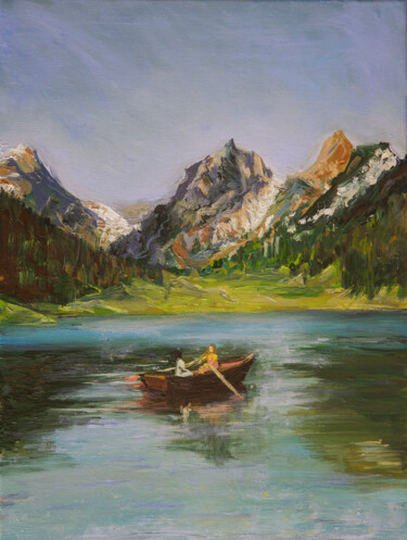 Pintura intitulada "A day at the lake" por Alyona Zavidina, Obras de arte originais, Óleo Montado em Armação em madeira