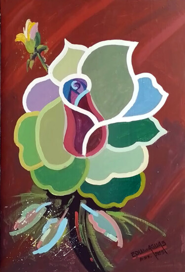 Pintura intitulada "ROSA VERDE" por Eduardo Marques De Jesus, Obras de arte originais, Acrílico Montado em Armação em madeira