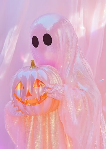 「Glowing Ghost's Can…」というタイトルのデジタルアーツ 春宇 关によって, オリジナルのアートワーク, AI生成画像 段ボールにマウント