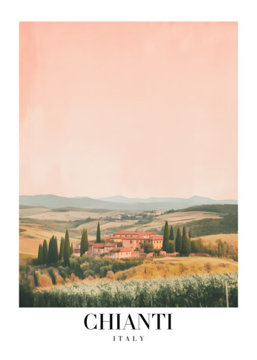 Digitale Kunst getiteld "Chianti Serenity" door Chun Yu Guan, Origineel Kunstwerk, AI gegenereerde afbeelding Gemonteerd op…